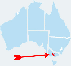 Map of Australia showing Melbourne